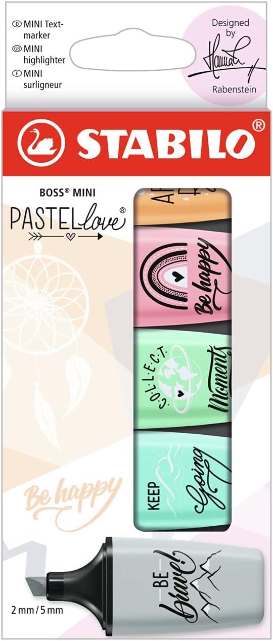 Stabilo Boss Mini Pastellove Pack de 5 Marcadores Fluorescentes - Trazo entre 2 y 5mm - Tinta con Ba