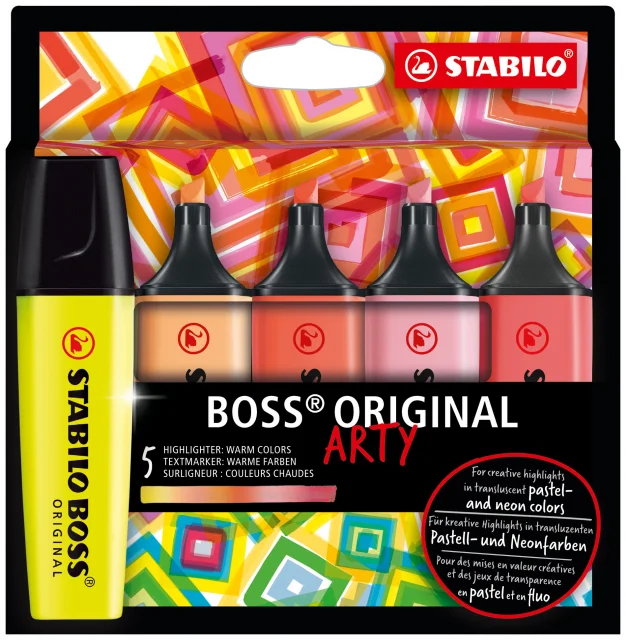 Stabilo Boss Original Arty Pack de 5 Marcadores Fluorescentes Colores Calidos - Trazo entre 2 y 5mm 