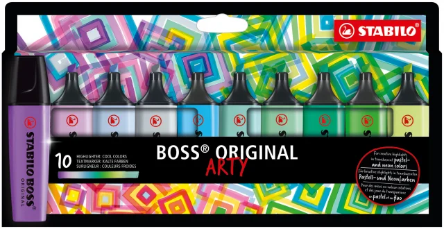 Stabilo Boss Original Arty Pack de 10 Marcadores Fluorescentes Colores Frios - Trazo entre 2 y 5mm -