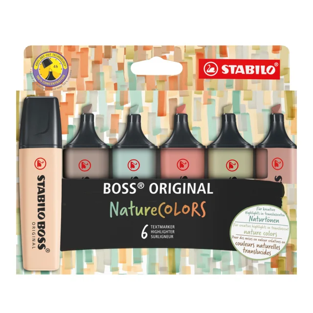 Stabilo Boss Naturecolors Pack de 6 Marcadores - Trazo entre 2 y 5mm - Tinta con Base de Agua - Colo