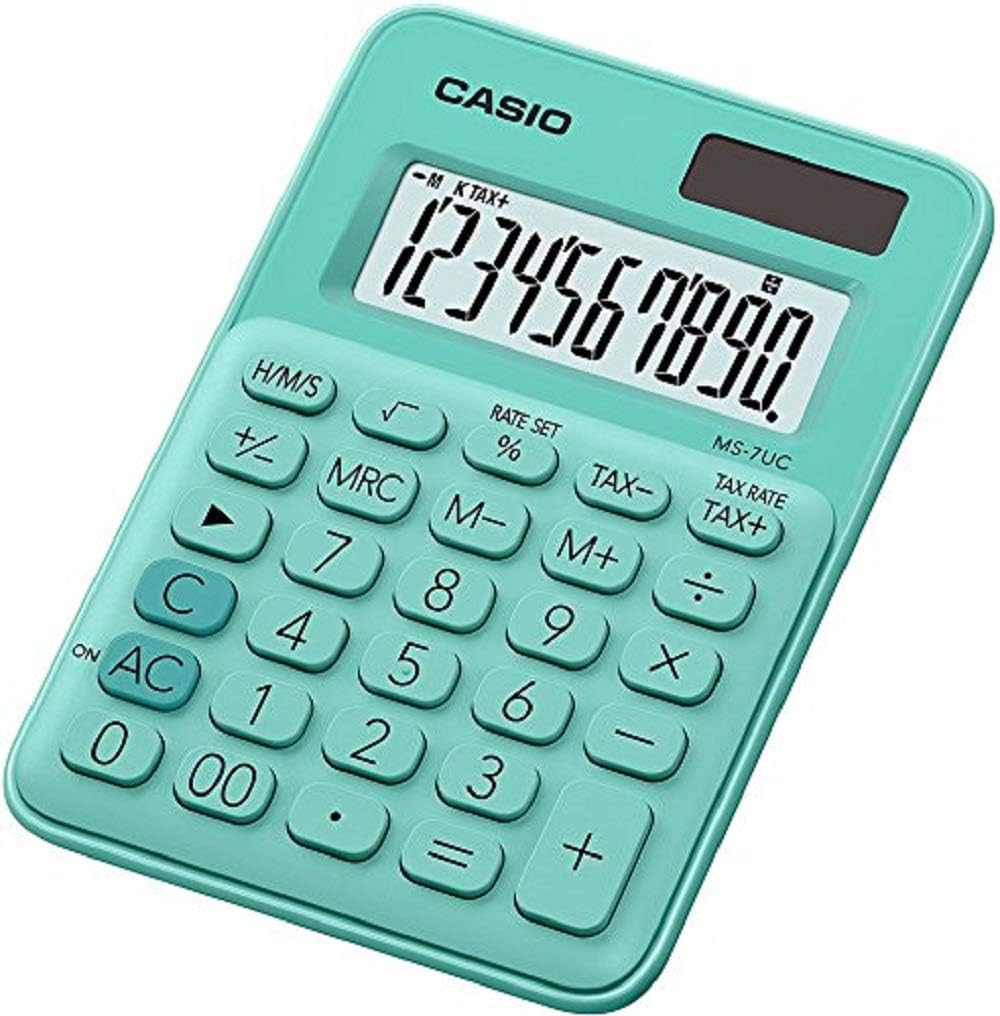 Casio MS-7UC Calculadora de Escritorio - Tecla Doble Cero - Pantalla LCD de 10 Digitos - Solar y Pil