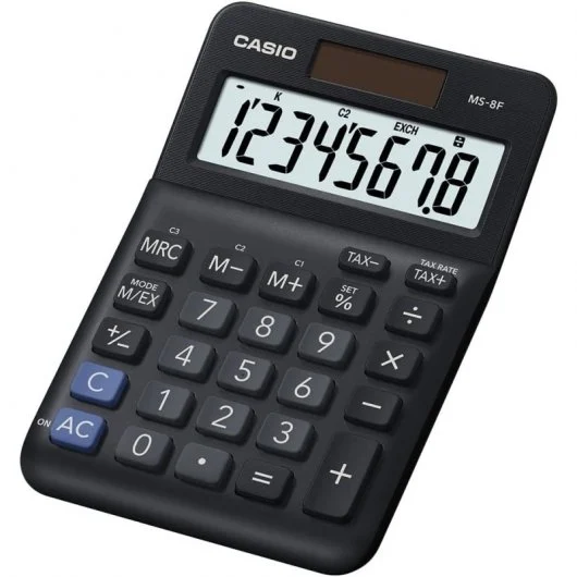 Casio MS-8F Calculadora Basica de Escritorio - Pantalla LCD de 8 Digitos - Solar y Pilas - Color Neg