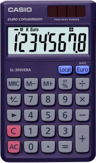 Casio SL-300VERA Calculadora de Bolsillo - Pantalla LC Extragrande de 8 Digitos - Funcion Conversor 