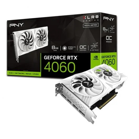 PNY GeForce RTX 4060 OC XLR8 Verto Ed. Blanca Tarjeta Grafica 8GB GDDR6 Dual Fan - PCIe 4.0, HDMI, D