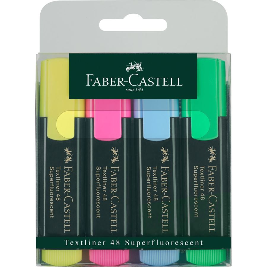 Faber-Castell Pack de 4 Rotuladores Marcadores Fluorescentes Textliner 48 - Punta Biselada - Trazo e