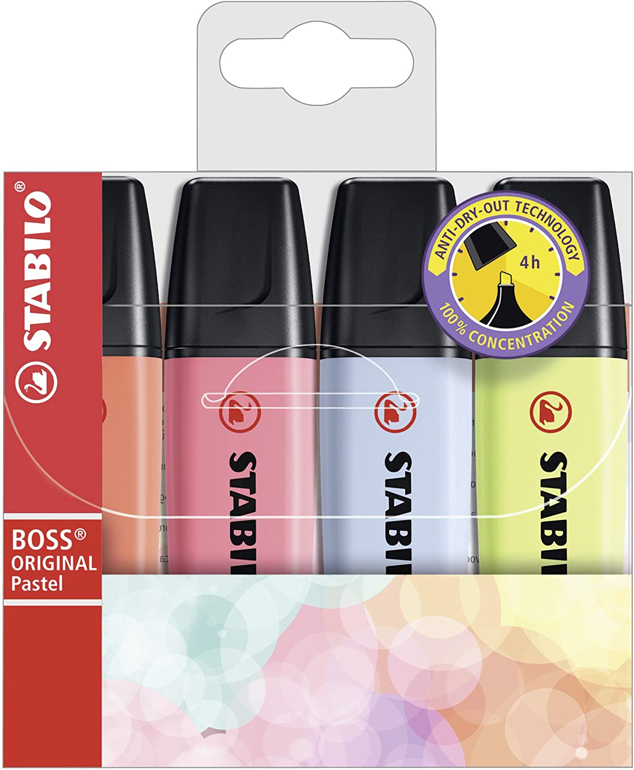 Stabilo Boss 70 Pastel Pack de 4 Marcadores Fluorescentes - Trazo entre 2 y 5mm - Recargable - Tinta