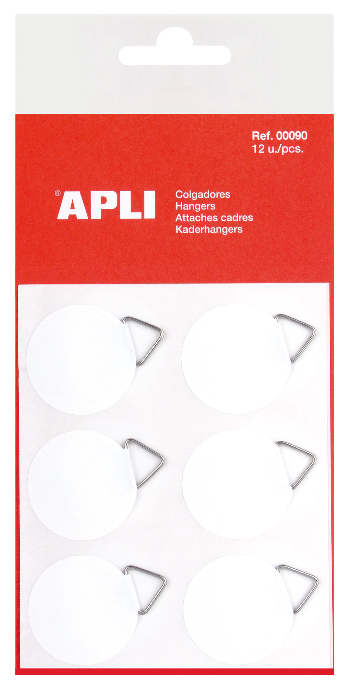 Apli Colgadores Autoadhesivos Redondos -  30mm - Triangulo Metalico de Soporte - Base Adhesiva Blan