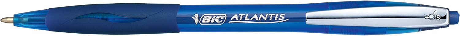 Bic Atlantis Soft Boligrafo Retractil con Clip Metalico - Punta de 1mm - Cuerpo Transparente con Gri