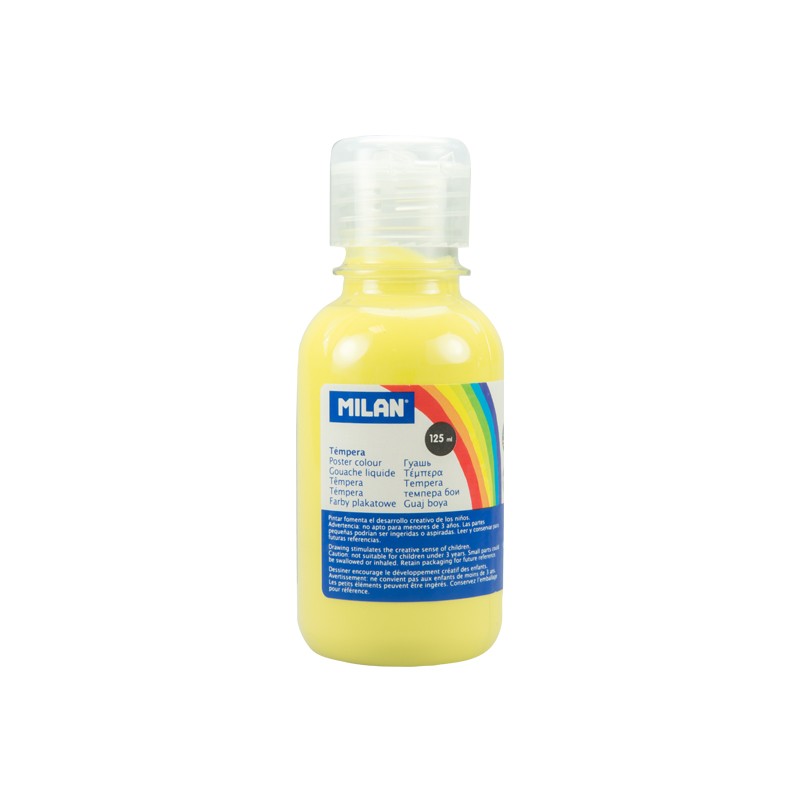 Milan Botella de Tempera - 125ml - Tapon Dosificador - Secado Rapido - Mezclable - Color Amarillo Li
