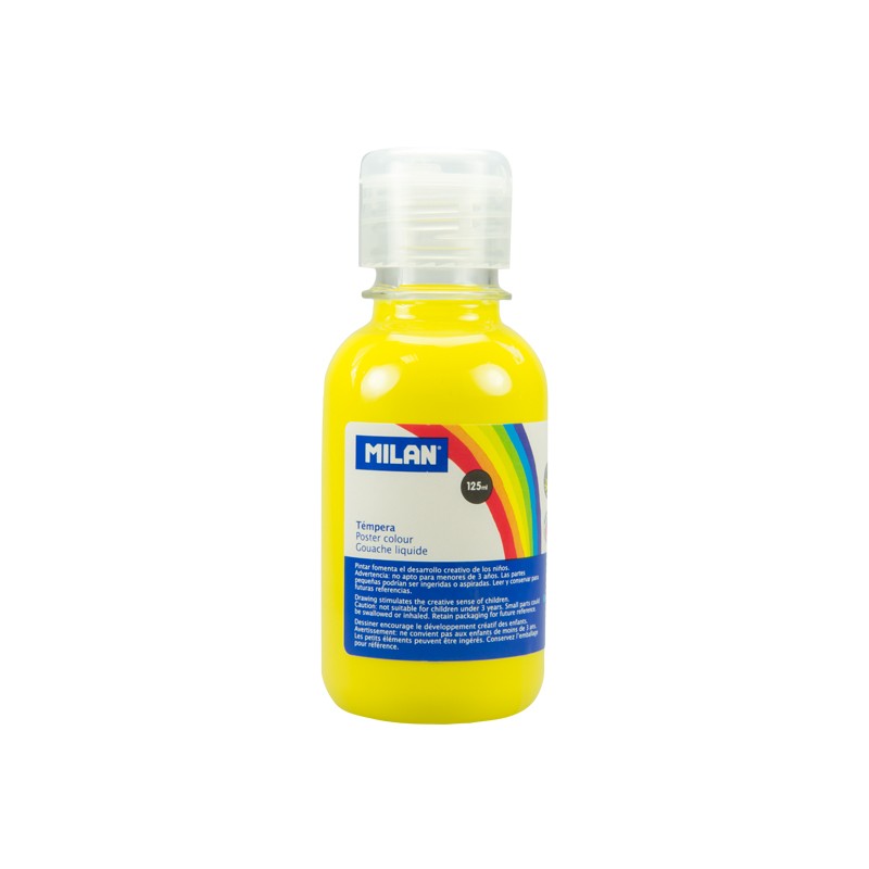 Milan Botella de Tempera - 125ml - Tapon Dosificador - Secado Rapido - Mezclable - Color Amarillo