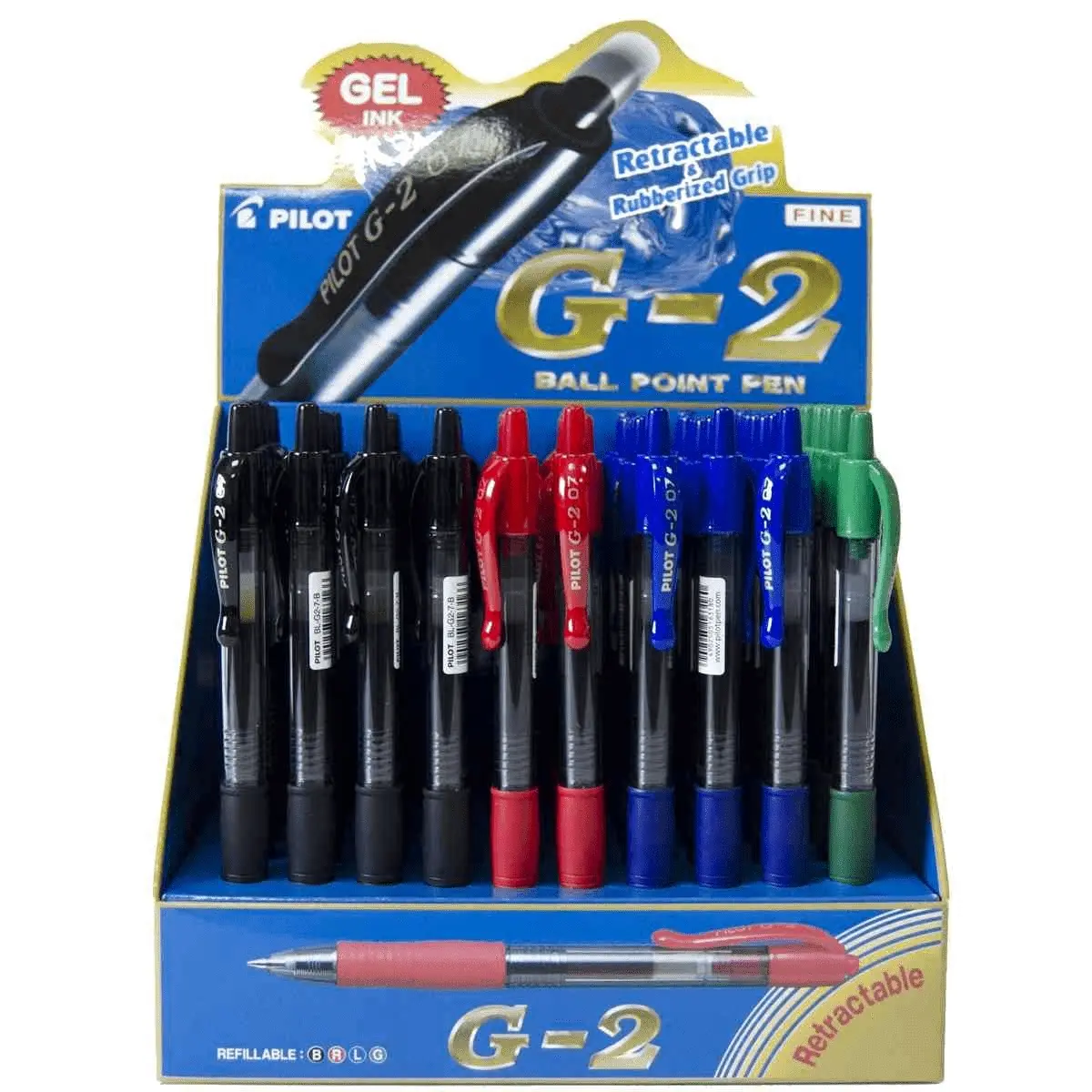 Pilot G2 Rollerball Expositor de 60 Boligrafos de Gel - Punta 0.7mm - Trazo 0.32mm - Recargable - Gr