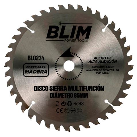 Blim Disco Corte de Madera para Sierra Multifuncion 85mm - 20 Dientes con Recubrimiento en Carburo d