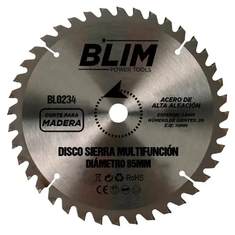 Blim Disco Corte de Madera para Sierra Multifuncion 85mm - 20 Dientes con Recubrimiento en Carburo d