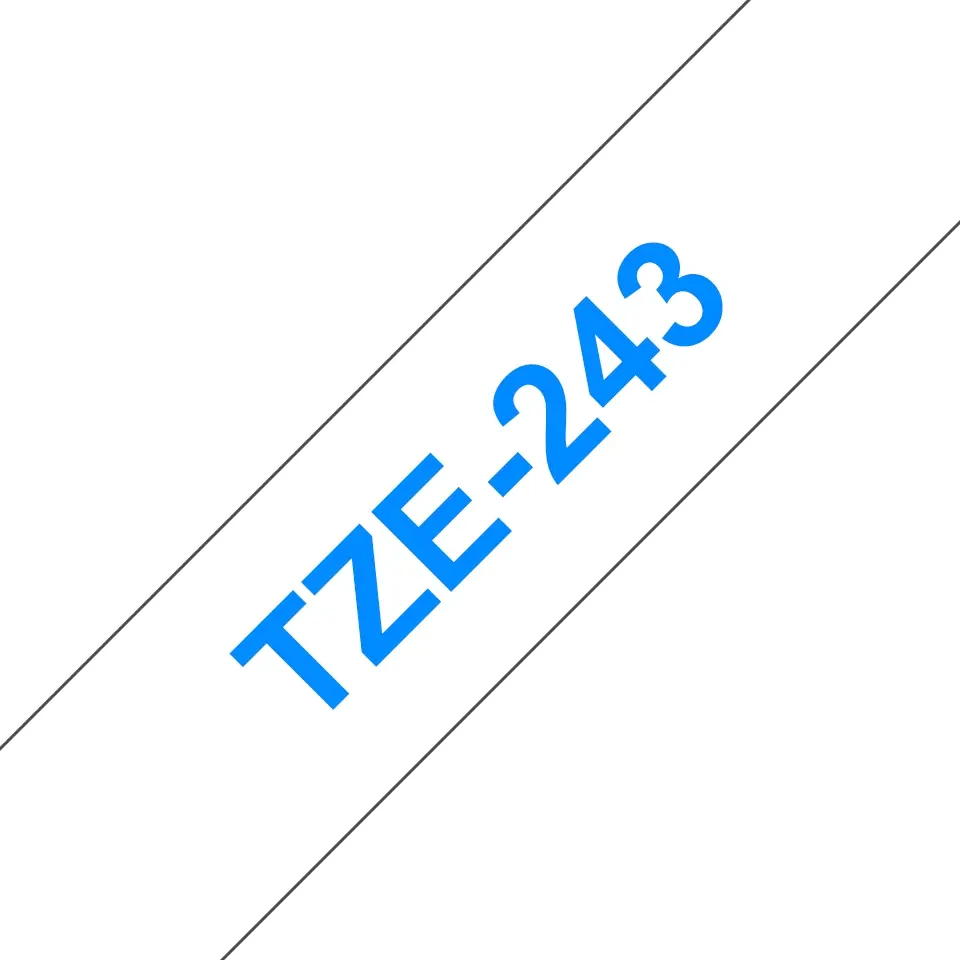 Brother TZe243 Cinta Laminada Generica de Etiquetas - Texto azul sobre fondo blanco - Ancho 18mm x 8