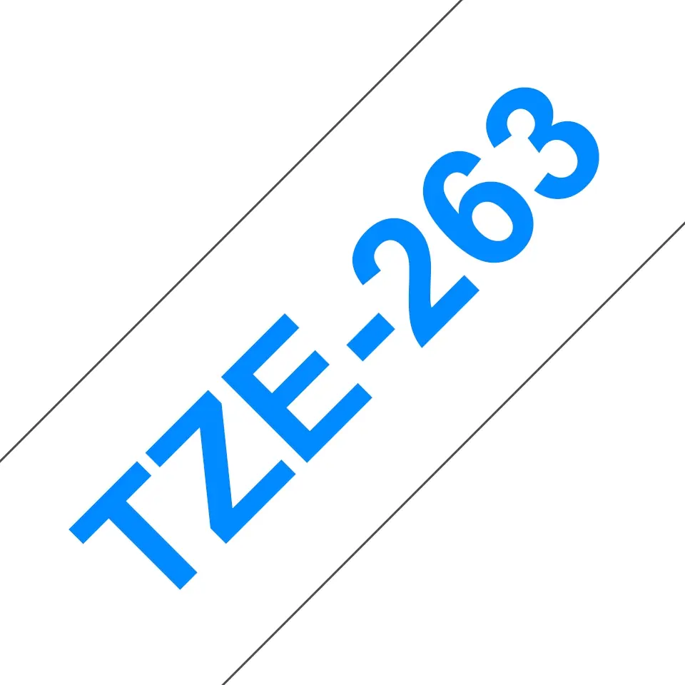Brother TZe263 Cinta Laminada Generica de Etiquetas - Texto azul sobre fondo blanco - Ancho 36mm x 8