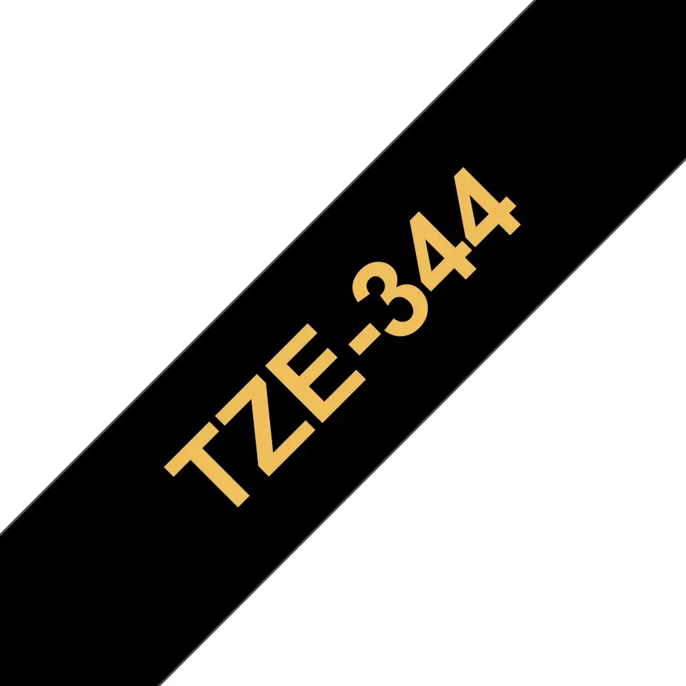 Brother TZe344 Cinta Laminada Generica de Etiquetas - Texto dorado sobre fondo negro - Ancho 18mm x 