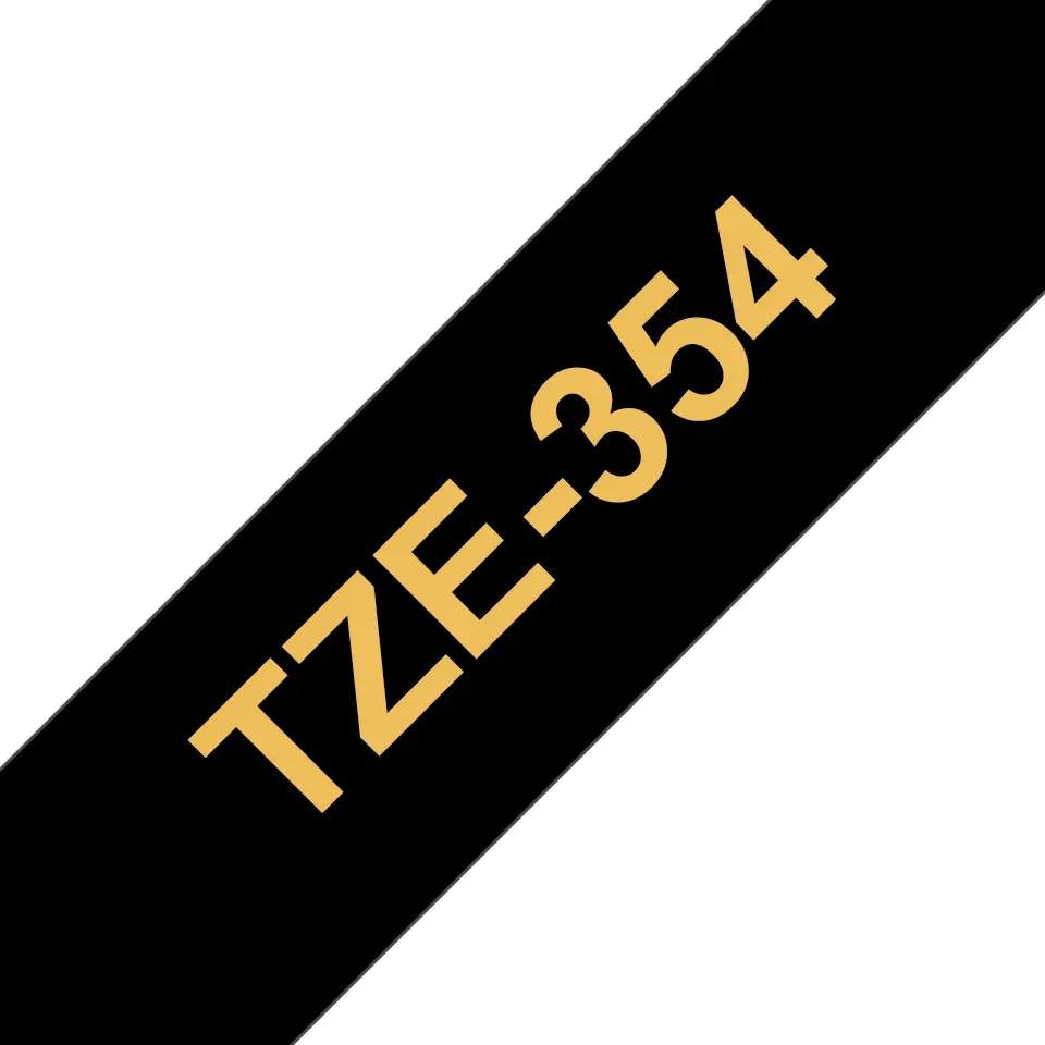 Brother TZe354 Cinta Laminada Generica de Etiquetas - Texto dorado sobre fondo negro - Ancho 24mm x 