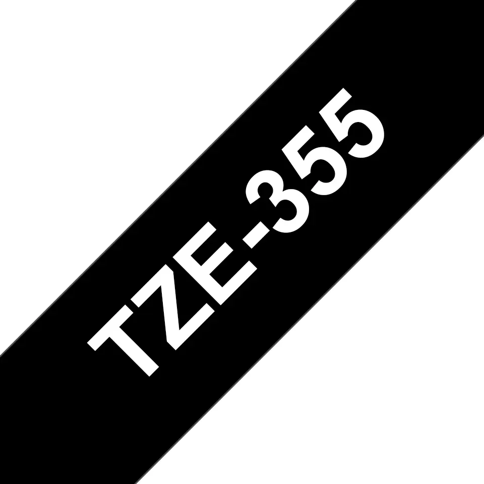 Brother TZe355 Cinta Laminada Generica de Etiquetas - Texto blanco sobre fondo negro - Ancho 24mm x 