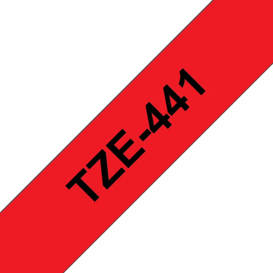 Brother TZe441 Cinta Laminada Generica de Etiquetas - Texto negro sobre fondo rojo - Ancho 18mm x 8 