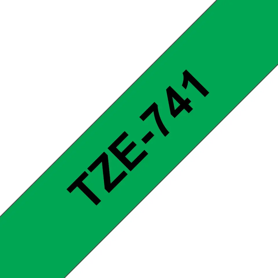 Brother TZe741 Cinta Laminada Generica de Etiquetas - Texto negro sobre fondo verde - Ancho 18mm x 8