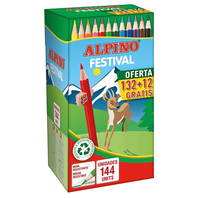 Alpino Festival Pack de 144 Lapices de Colores - Mina de 3mm - Ideal para Toda la Clase - Colores Su