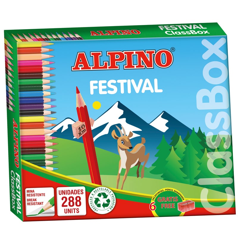 Alpino Festival Pack de 288 Lapices de Colores - Mina de 3mm - 12 Colores x 24 Uds - Ideal para Clas