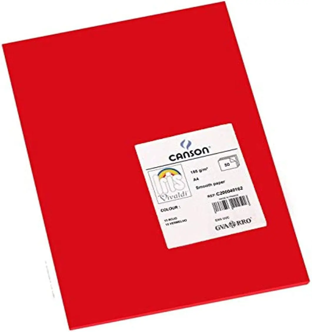 Canson Guarro Pack de 50 Cartulinas Iris A4 de 185g - 21x29.7cm - Color Rojo