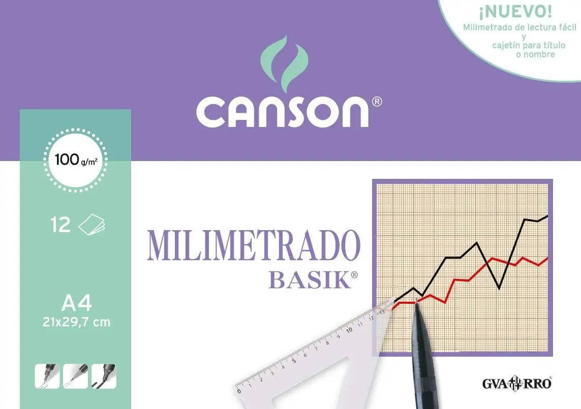 Canson Minipack de 12 Hojas A4 - Milimetrado Basik - 21x29.7cm - 100g - Color Sepia