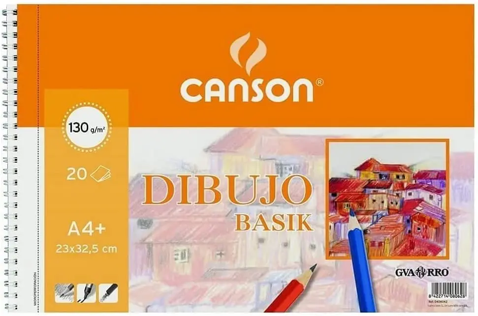 Canson Bloc de Dibujo Basik Liso A4 - Album de Espiral Microperforado - 23x32.5 cm - 120 Hojas - 130