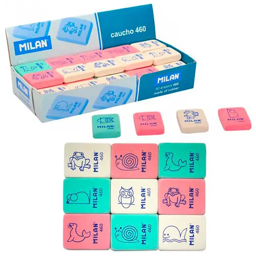 Milan 460 Goma de Borrar Rectangular Flexible - Miga de Pan - Caucho Sintetico - Dibujos Infantiles 