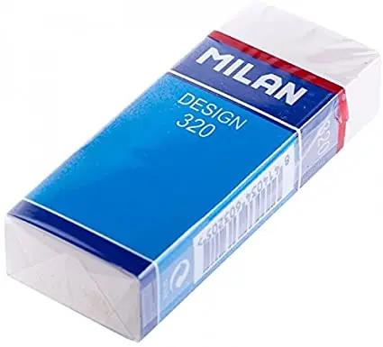 Milan Nata 320 Goma de Borrar Rectangular - Plastico - Faja de Carton Azul - Envuelta Individualment