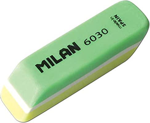 Milan Nata 6030 Goma de Borrar Biselada Bicolor - Plastico - No Da�a el Papel - Colores Surtidos