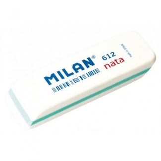 Milan Nata 612 Goma de Borrar Biselada - Plastico - Suave - No Abrasiva - Color Blanco