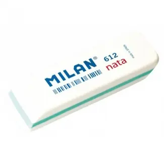 Milan Nata 612 Goma de Borrar Biselada - Plastico - Suave - No Abrasiva - Color Blanco