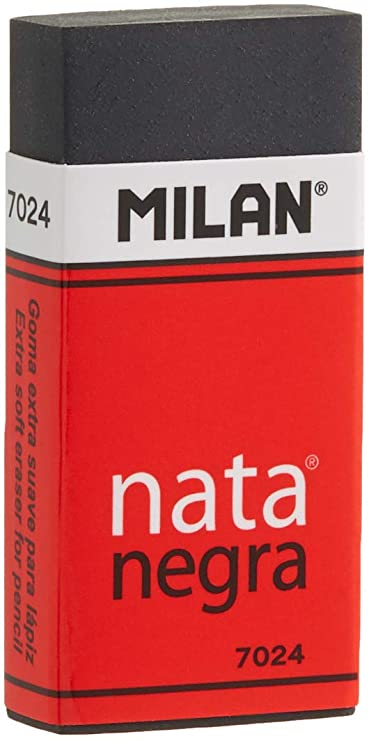 Milan Nata 7024 Goma de Borrar Rectangular - Plastico - Faja de Carton Roja - Envuelta Individualmen