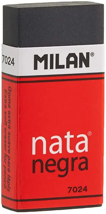 Milan Nata 7024 Goma de Borrar Rectangular - Plastico - Faja de Carton Roja - Envuelta Individualmen