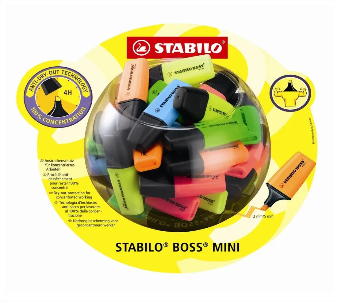 Stabilo Boss Mini Expositor con 50 Marcadores Fluorescentes - Trazo entre 2 y 5mm - Tinta con Base d