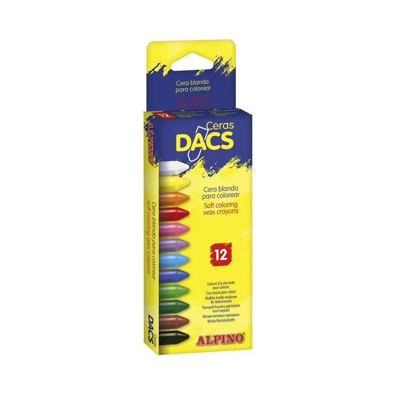 Alpino Pack de 12 Ceras de Colores Dacs - Textura Cremosa - Mezclables - Pintado Suave y Cubriente -
