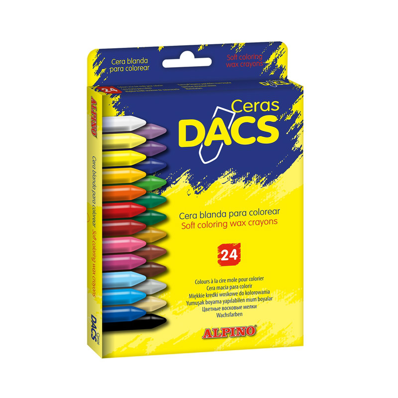 Alpino Pack 24 Ceras de Colores Dacs - Textura Cremosa - Mezclables - Pintado Suave y Cubriente - Co