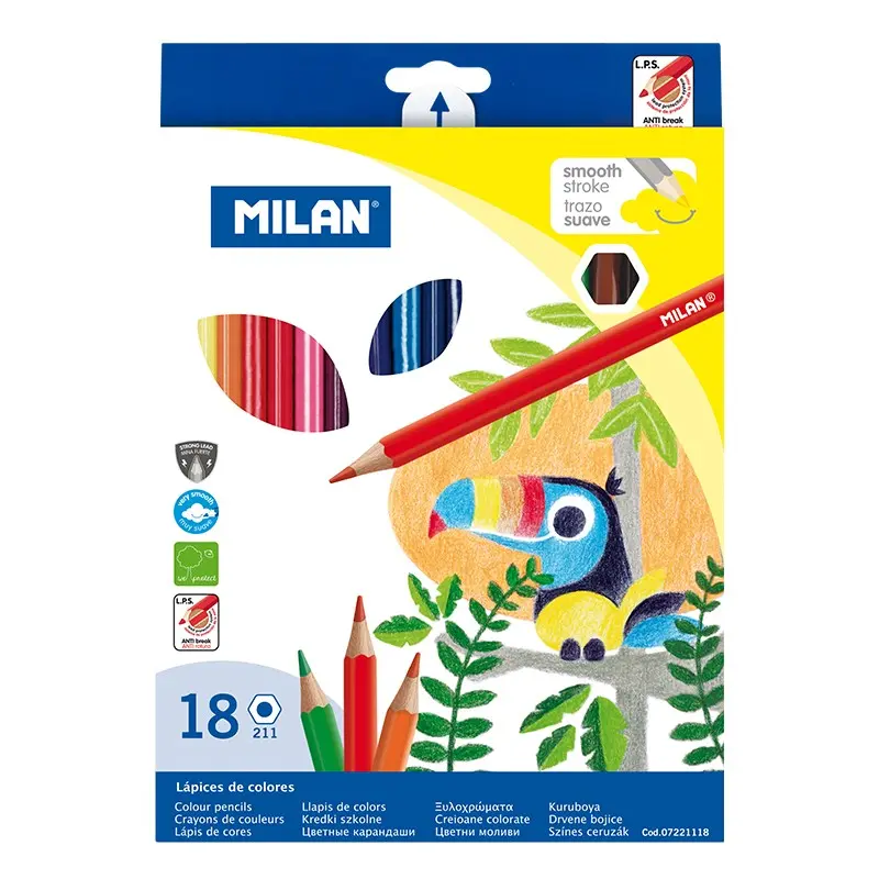Milan Pack de 18 Lapices Hexagonales de Colores - Mina 2.9mm - Trazo Uniforme - Resistente a la Rotu