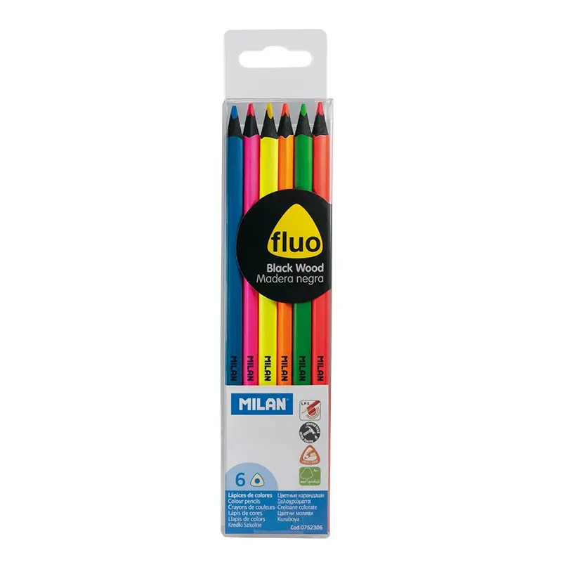 Milan Fluo Pack de 6 Lapices Triangulares de Colores - Mina 2.9mm - Ergonomicos - Resistente a la Ro