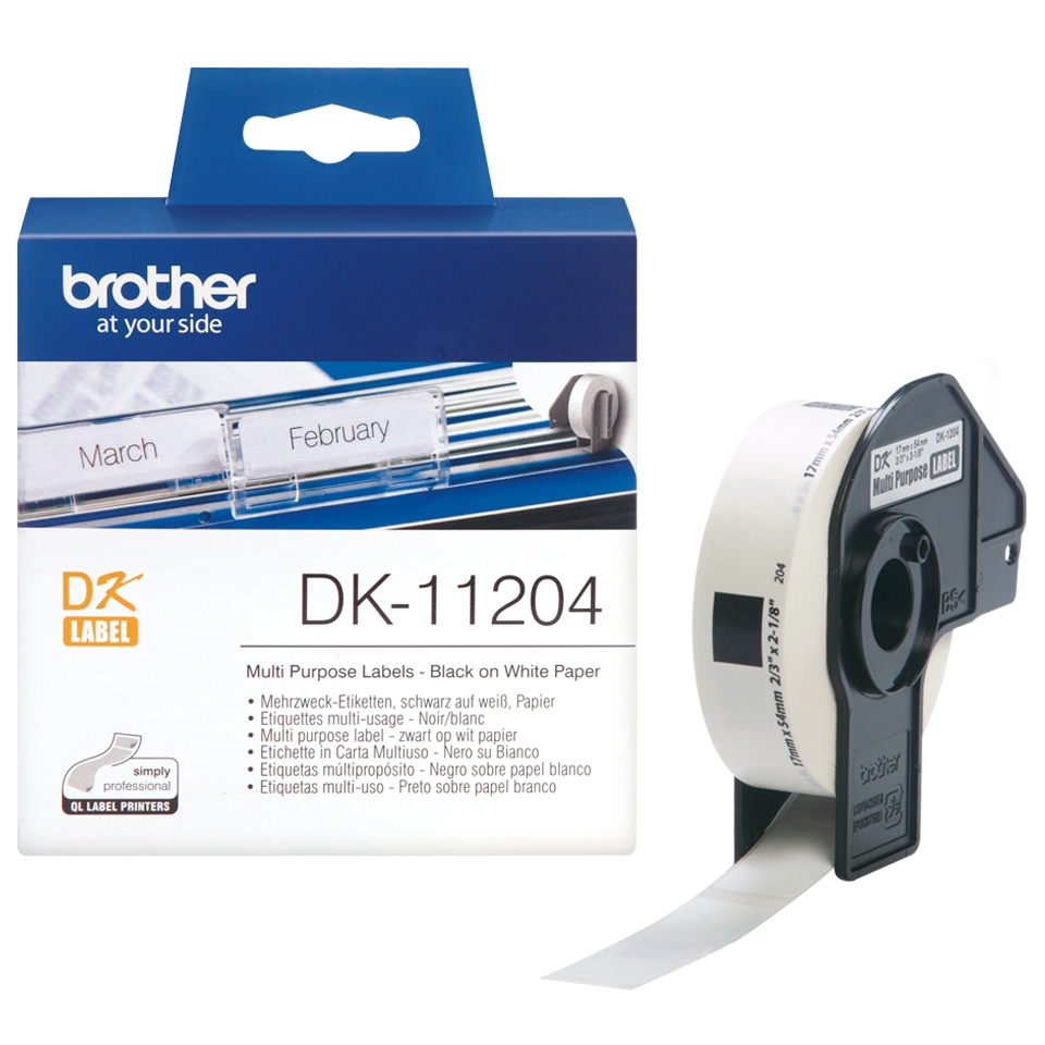 Brother DK11204 - Etiquetas Originales Precortadas Multiproposito - 17x54 mm - 400 Unidades - Texto 