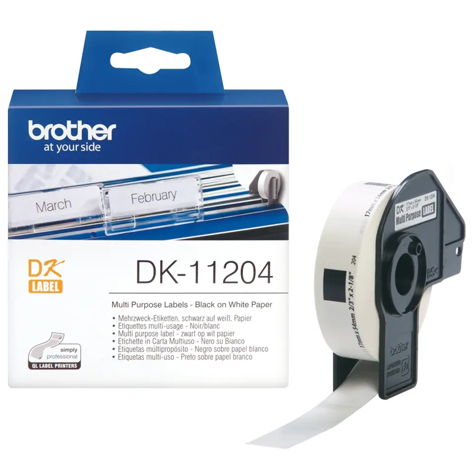Brother DK11204 - Etiquetas Originales Precortadas Multiproposito - 17x54 mm - 400 Unidades - Texto 