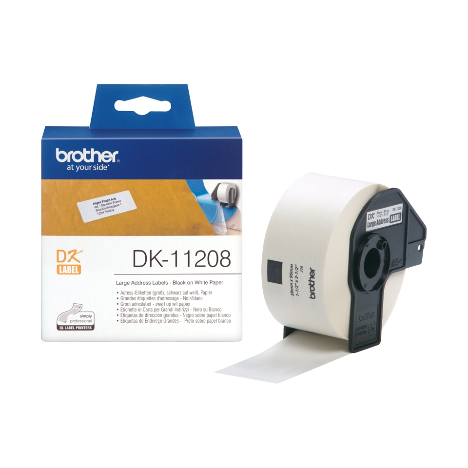 Brother DK11208 - Etiquetas Originales Precortadas de Direccion Grandes - 38x90 mm - 400 Unidades - 