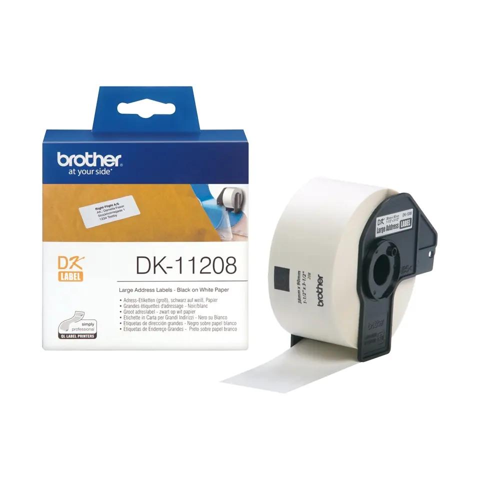 Brother DK11208 - Etiquetas Originales Precortadas de Direccion Grandes - 38x90 mm - 400 Unidades - 