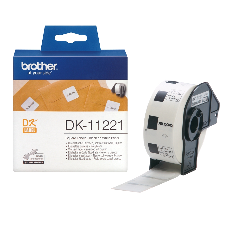 Brother DK11221 - Etiquetas Originales Precortadas Cuadradas - 23x23 mm - 1000 Unidades - Texto negr