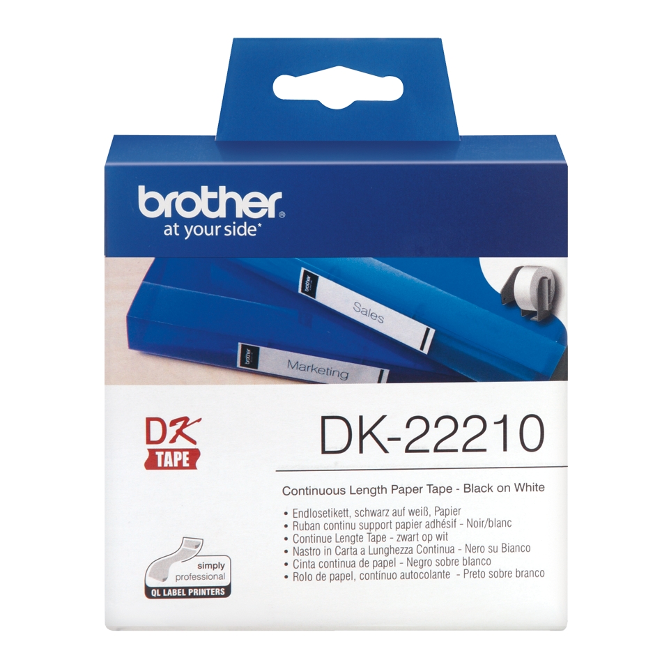 Brother DK22210 - Etiquetas Originales de Tama�o personalizado - Ancho 29mm x 30,48 metros - Texto n