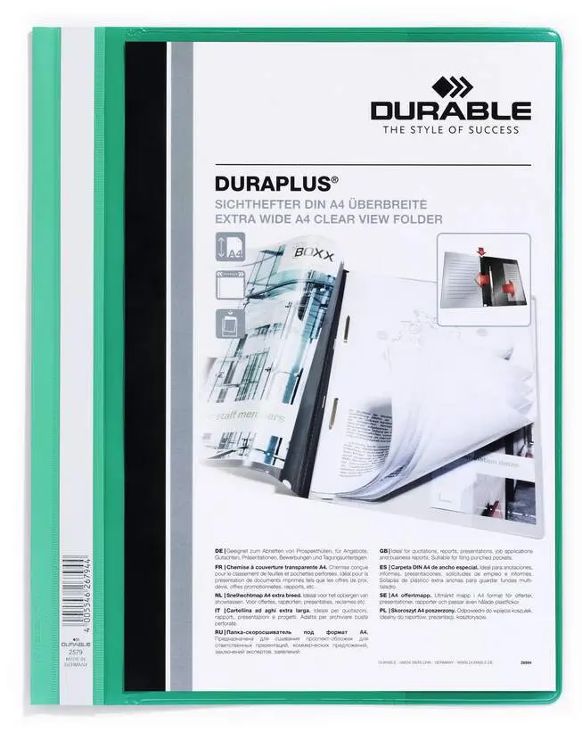Durable Duraplus Carpeta de Fastener - Para Formato A4+ - Compartimento Interior - Tapa Posterior de