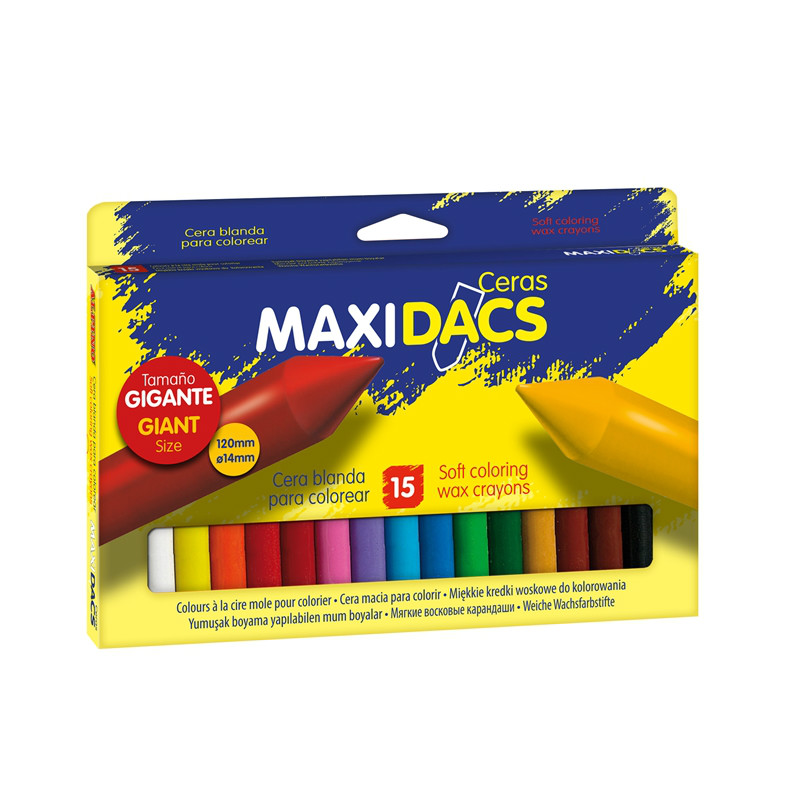 Alpino Maxidacs Pack de 15 Ceras Blandas para Ni�os - Tama�o Extra Grande 120mm x 14mm - Etiqueta An