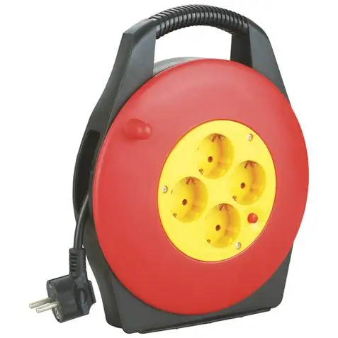 Elbat Enrollador Alargador con Proteccion Termica - 4 Shukos - Carga Maxima Enrollado 1100W, Desenro